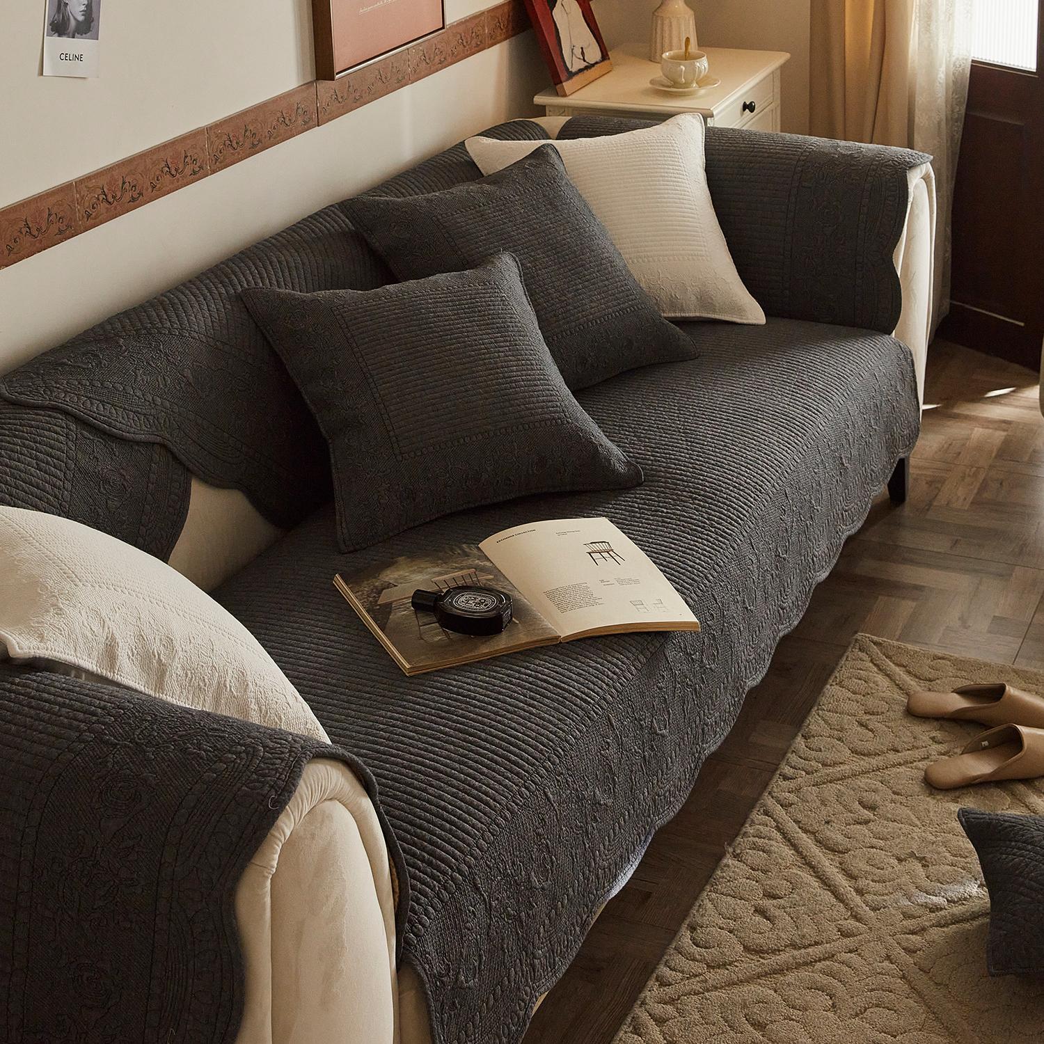 

Чистый хлопок, однотонный, устойчивый к пятнам хлопок, всесезонная универсальная диванная подушка, простой нескользящий чехол для дивана, подушка для сиденья в гостиной 70*70cm