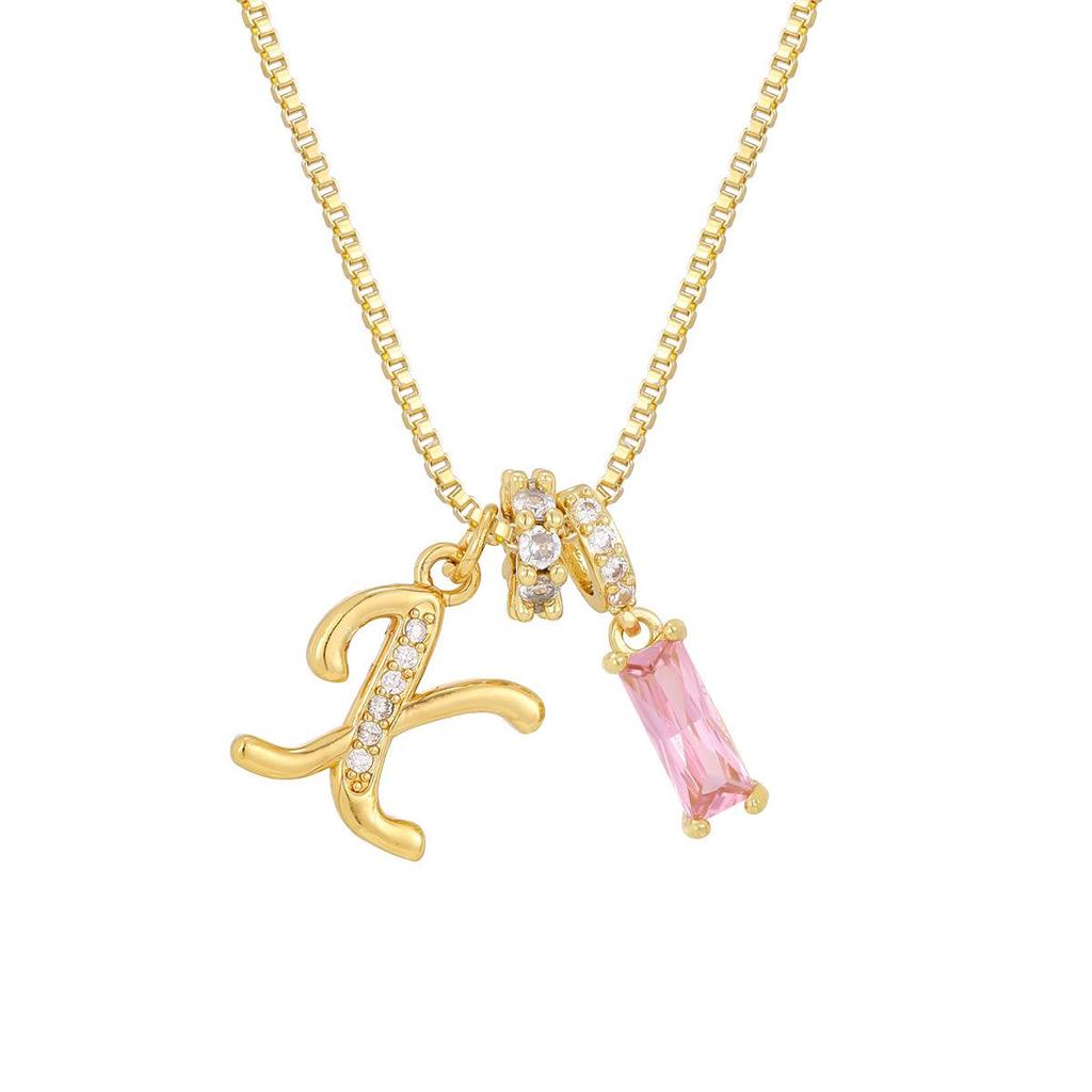 Kreuz Trend Rosa Diamant Schlüsselbein Halskette: Personalisierter 26-Buchstaben-Anhänger im Europäischen & Amerikanischen Mode-Stil