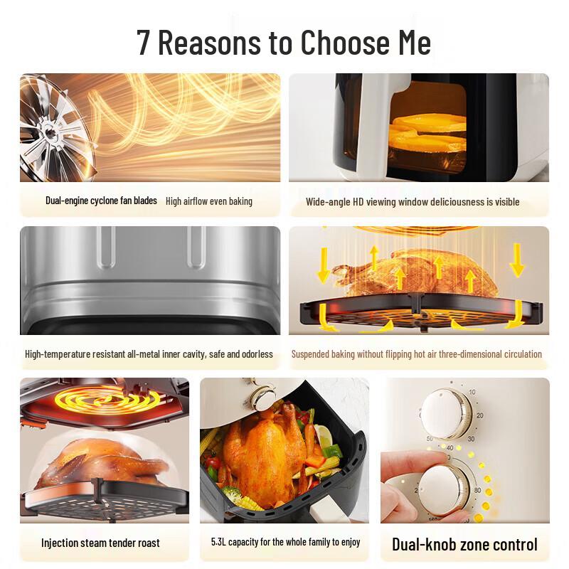 Supor 5.3L Smart Visual Steam Air Fryer CN Plug (adapter Included)