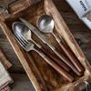 Cutlery Set with Walnut Wood Handle, Steak Knife Fork Spoon, Durable Thick Flatware for Steak, Dessert, Western Style Tableware