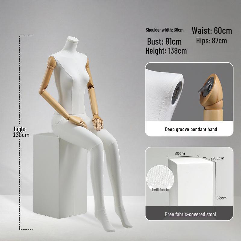Luxury Full-Body Female Mannequin Display Stand: Fabric-Wrapped, Solid Wood