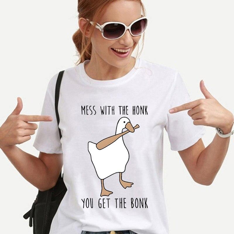 Funny Peace Baseball Duck Print Femei Tricou Harajuku Streetwear Mânecă scurtă Animal Gâscă Moda Casual Haine Tricou de vară