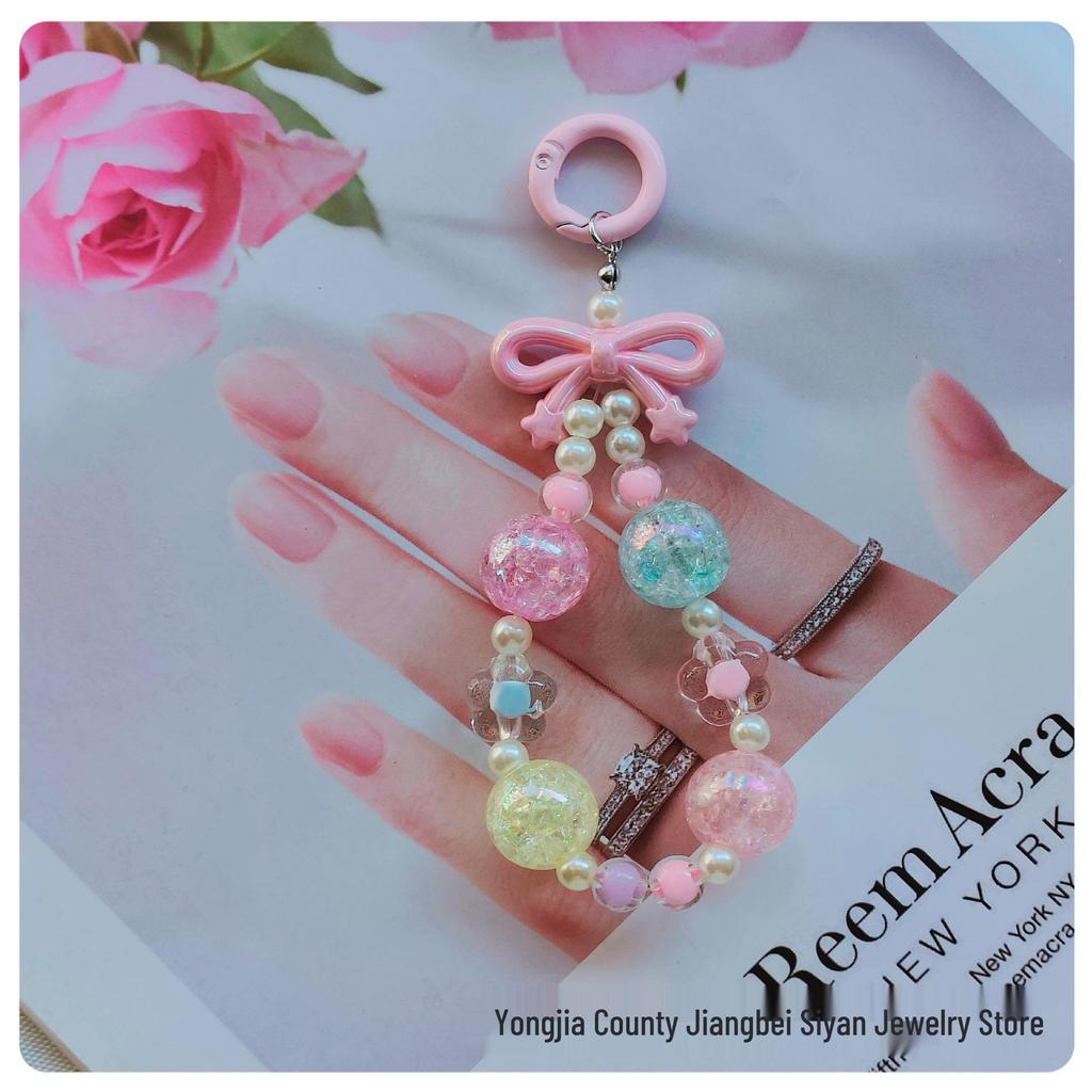 Colorful Bow Alloy Keychain with Creative Seed Bead Chain