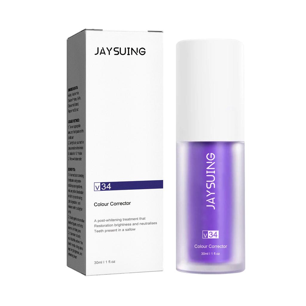V34 dentifrice correcteur de couleur pourpre pour dents blanc éclaircissant soin des dents dentifrice réduire le jaunissement 30ml