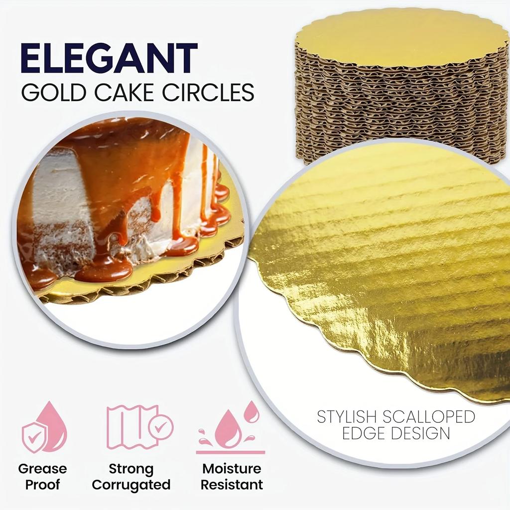 5pcs Cake Board with Golden Circular Cake Circles, 6/8/10/12 Inch Cake Base Cardboard, Suitable for Baking Cakes, Golden