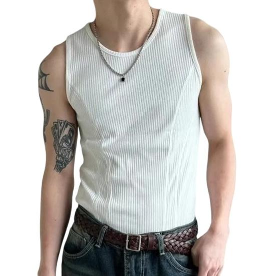 Men Ribbed Tank Top Summer Sleeveless T-Shirt Solid Color Workout Tank Top for Gym Outdoor Sports Street Beach