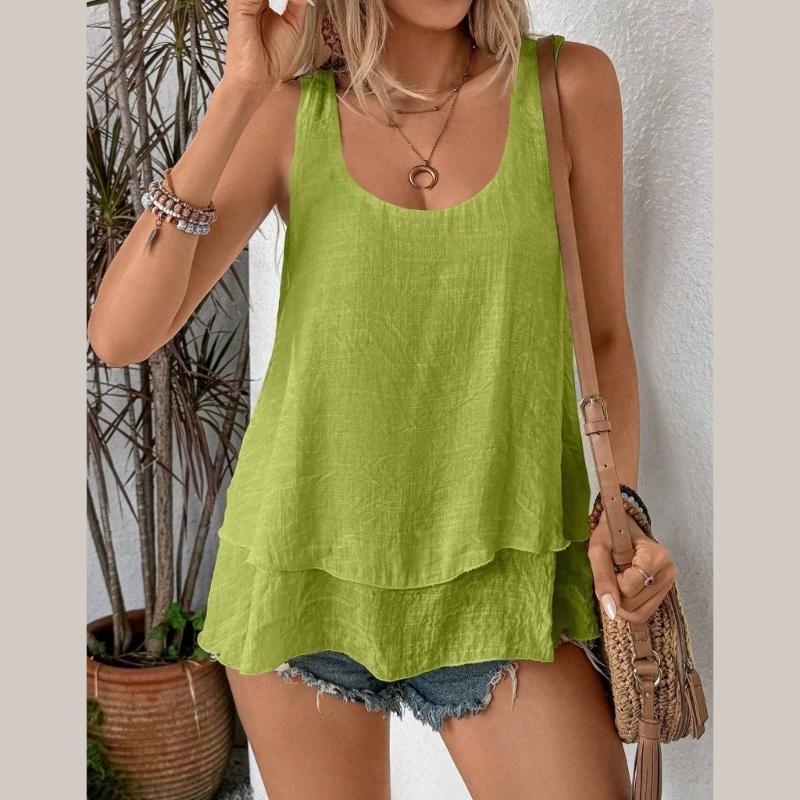 Women's Summer Tops Sleeveless Tank Tops Casual Flowy Loose Tunics Shirt Double Layers Ruffle Blouses Tunics gIFTS