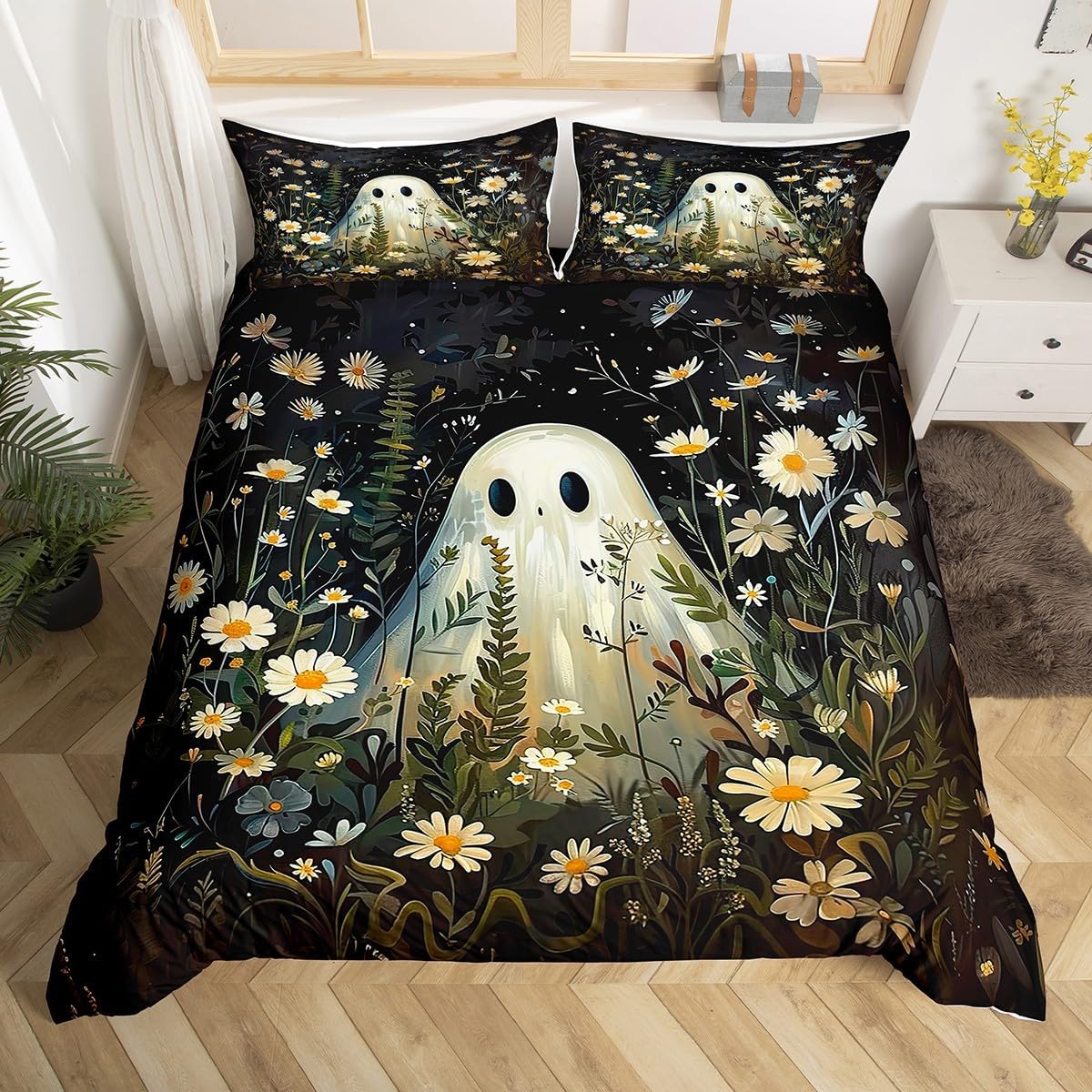 

Halloween Bedding Set 3D Printed Anime Ghost Duvet Cover Set Pillowcase Skin-Friendly Single Twin King Size for Kids Halloween Eu Single 135x200cm
