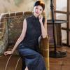 Azul sem mangas estilo nacional novo chinês diário Suzhou longo cheongsam melhorado jovem 1011 novo feminino alto senso
