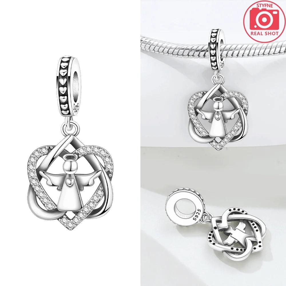 Rose Flower Pink Pendant Heart Green Zircon Wing Original Copper Bead Fit Bracelet Delicate Acessory Women Diy Gift Jewelry