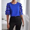 Summer Women Fashion Casual Blouses Spring Solid Color Round Neck Half Sleeve Print Shirts