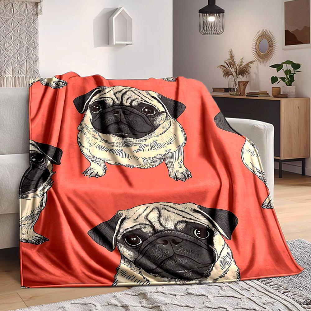 1pc Pug Blanket Warm, Cozy, And Soft, Suitable for Sofas, Beds, Cars, And Office Use.Perfect for Camping And Travel, Making It a Great Gift for Any Se 100x150cm