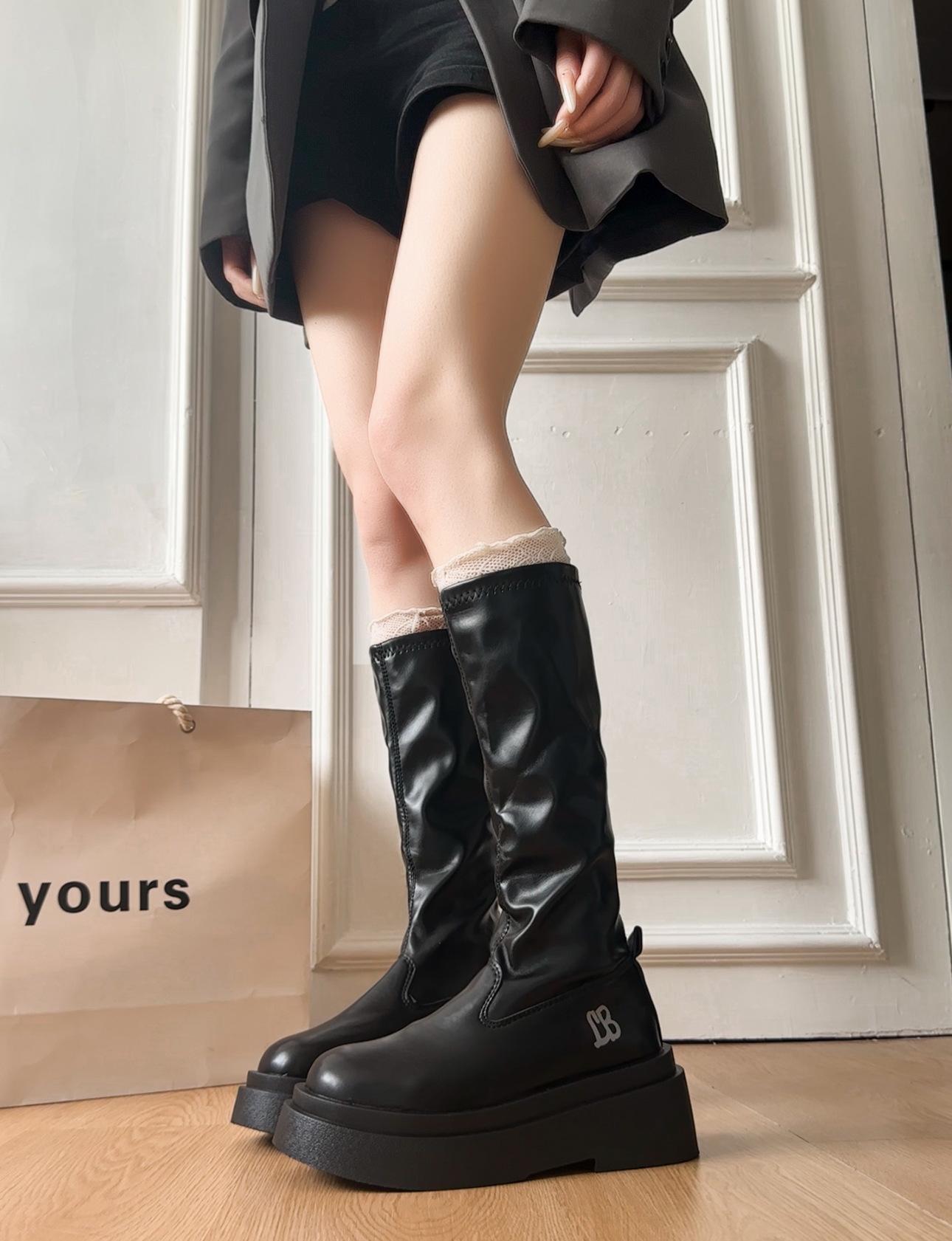 

Маленький человек, большой обхват голенища эластичные сапоги, женские длинные сапоги стройнят и делают выше, на толстой подошве с увеличением высоты, длинные сапоги, высокие сапоги, тонкие бо 40 чёрный