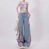 Butterfly Tie-Dye Bestickte Jeans für Damen Frühling Sommer Neuankömmling, Süße Coole Y2K Streetwear, Hochtaillierte Gerade Micro-Schlag Weitbein Hose