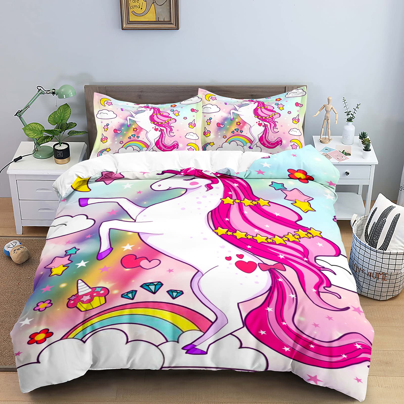 

Purple Unicorn Bedding Set, Comforter Set Twin For Teen Girls And Boys,Printed Galaxy Bed Sets With Pillowcases King Queen Size EU single(135x200cm)