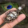 Natural Wild Horse, Moonstone Gemstone Copper Wire Wrap Pendant 2.96" t1W67