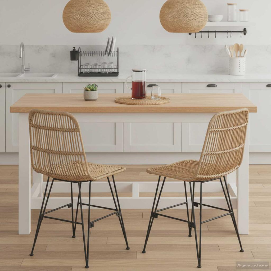 Dining Chair 2 Pcs Natural 41 X 55 X 85 Cm Rattan and Steel