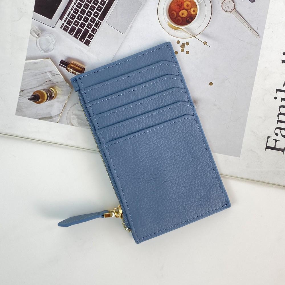 Women's Japanese Korean Style Multi-Card Cowhide ID Holder with Zipper Coin Purse
