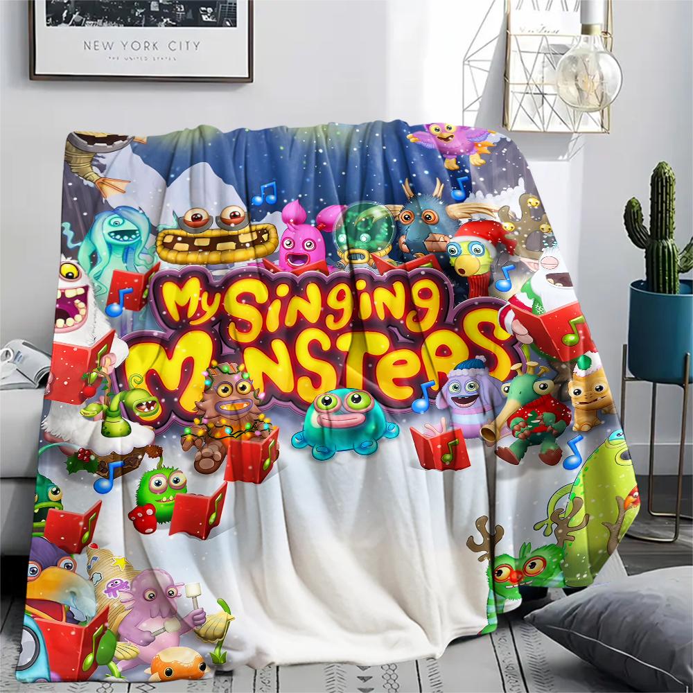 1PC My Singing Monsters Print Flannel Blanket, High quality All Seasons, Home Decor, Warmth and Comfort, Perfect for Christmas Gifts