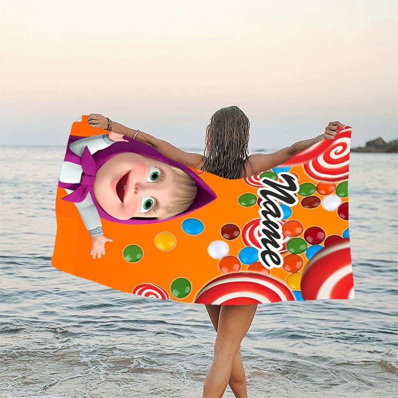 1pc Masha and the Bear4 Beach Towel with Custom Name, Beach/Swimming/Bath/Picnic/Camping Towel, Suitable for Seaside Beaches
