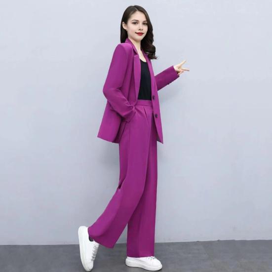 Women's Formal Coat and Pants Set with Lapel and Single Button Jacket