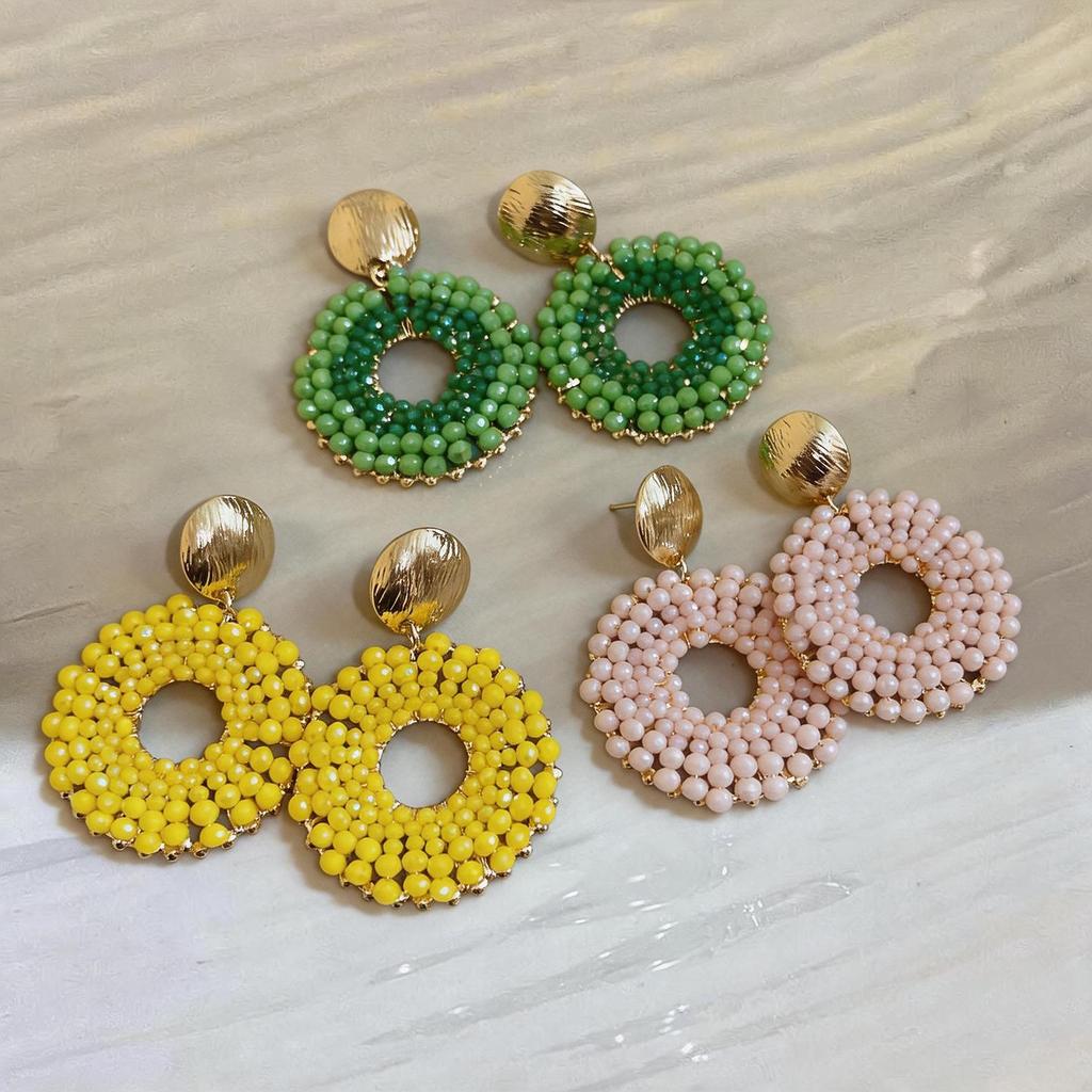 Silver Needle Crystal Round Stud Earrings: Fashionable Sweet and Fresh Light Luxury Dopamine Ear Jewelry.