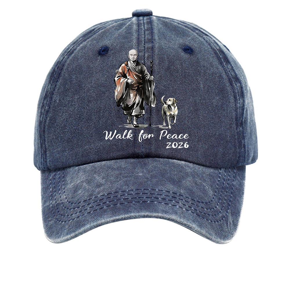 Washed Cotton Baseball Cap with Printed Distressed Soft Top Denim Hat, Vintage Hat