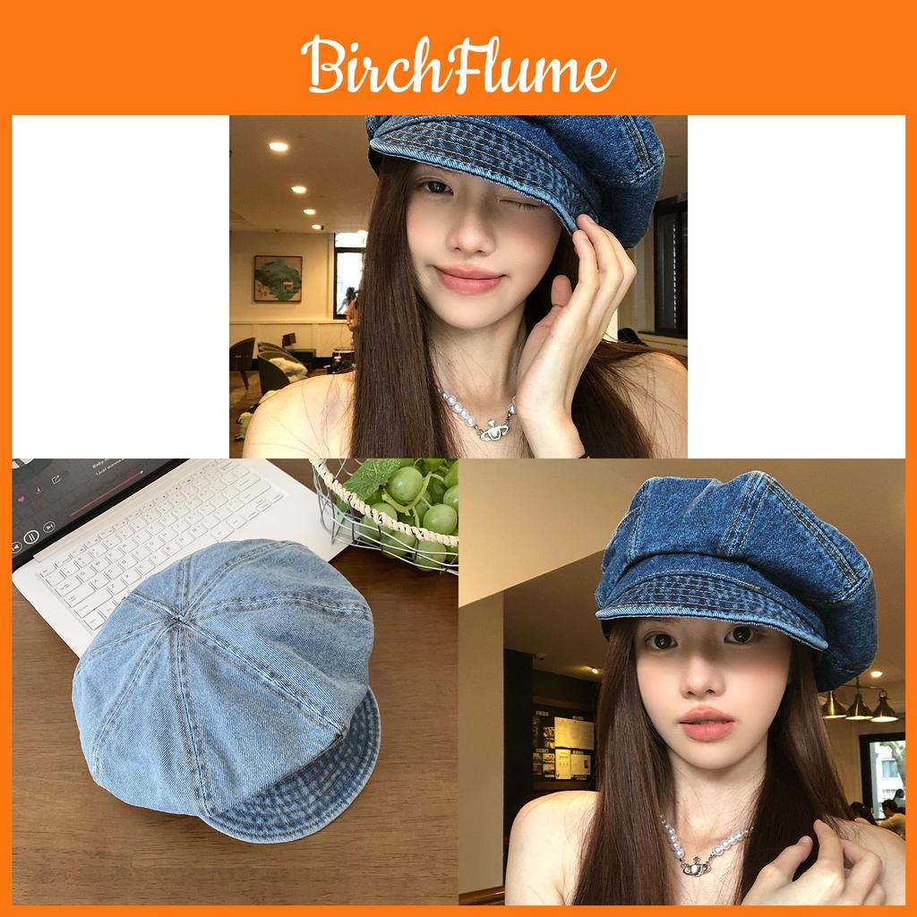 Classic Denim Newsboy Cap With Breathable Cotton For Casual And Office Wear