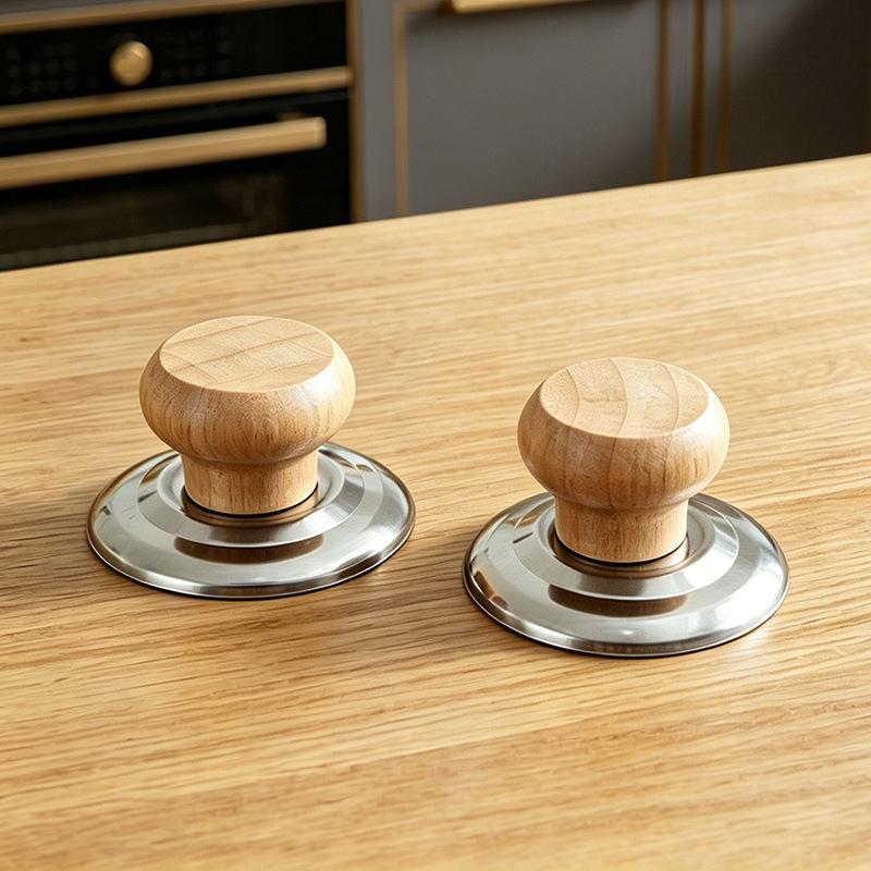 Wooden Lid Cap Kitchen Anti-scald Handle Pot Cover Button Household High-temperature Resistant Single Hole