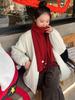 Plus Size Women's Korean Style Winter Padded Jacket 2025 - Loose Fit, Warm, Windproof, Round Neck, Solid Cream Color Cotton Coat