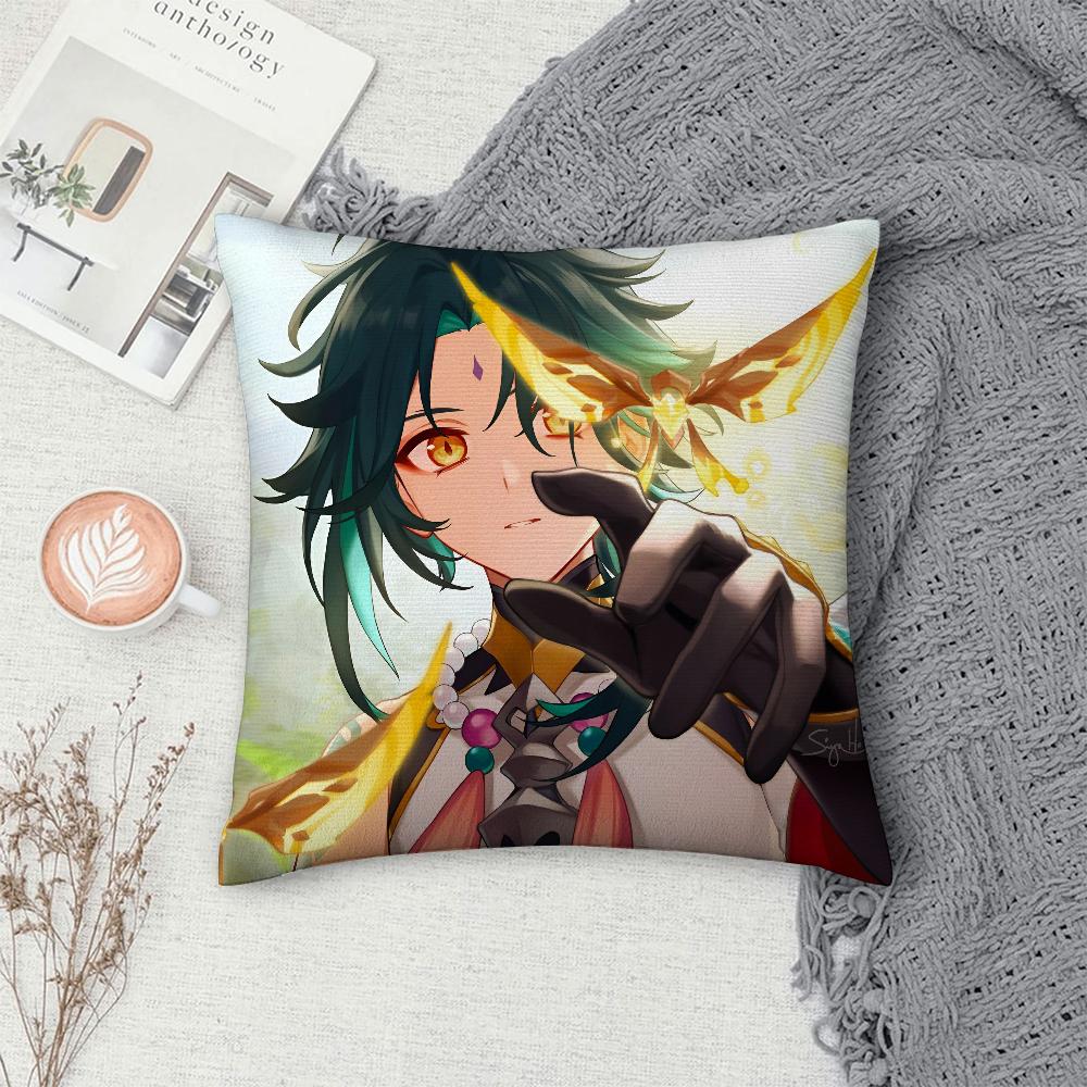 Xiao Genshin Impact Pillow Case Sofa Decorative Home Double-Sided Printing Short Plush Cushion Cover Throw Pillow Cover
