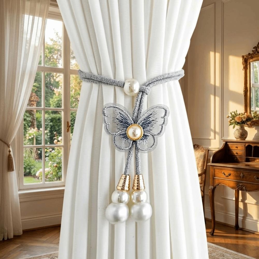2PCS Curtain Holder Pearl Curtain Buckle Adjustable Curtain Binding Curtain Straps  Living Room