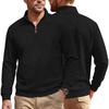 Men's Vintage Diamond Textured Half Zip Pullover Sweatshirt Long Sleeve Polo Collar Casual Top with Leather Zipper Pull Black