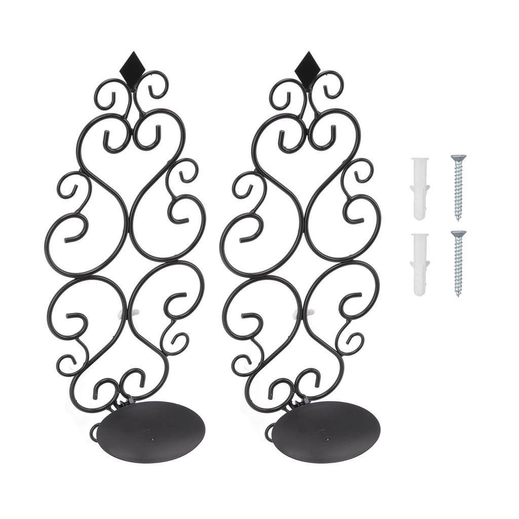 2 Pcs Candle Holder Exquisite Classical Style Black Iron Wall Mounted Candlestick for Living Rooms Bedroom Hallways