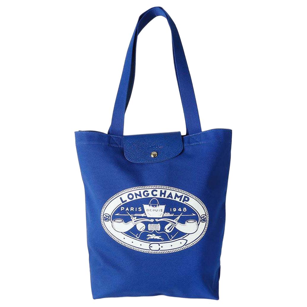 

Longchamp Le Pliage Collection Vintage Logo Print Cotton Tote Bag Unisex tote bag Blue 10326HIA487 Basic Set (Bag)