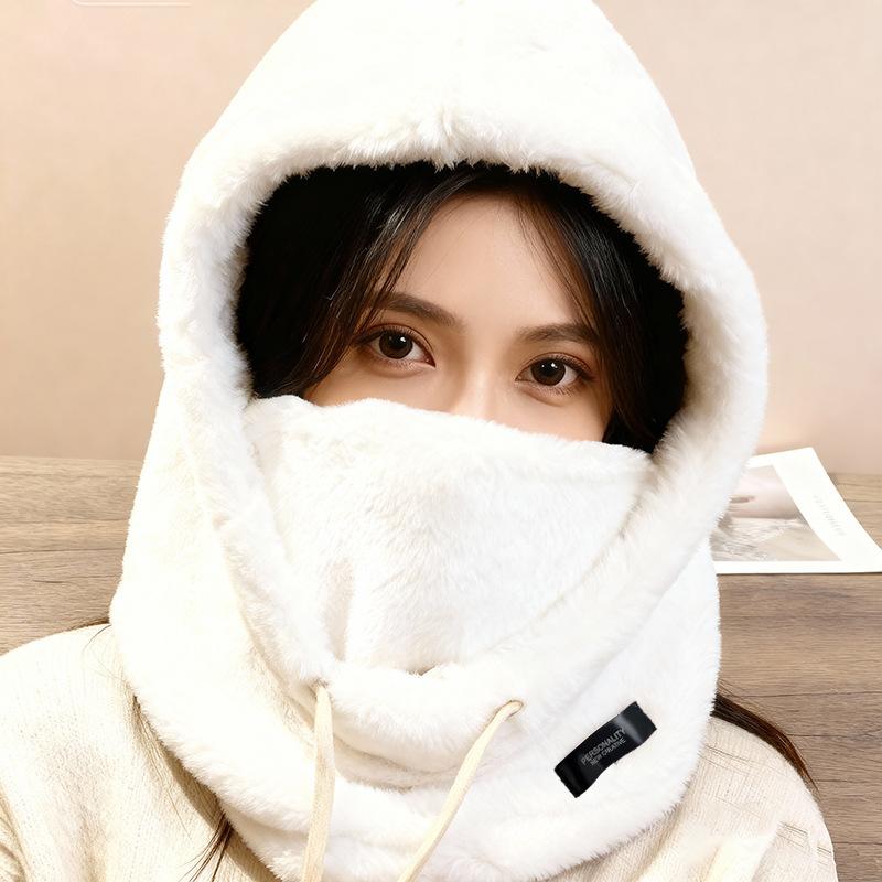 Thick Winter Plush Mask Hat - Elastic Drawstring Closure, Lightweight and Warm for Cycling, Skiing, and Outdoor Sports Provides Warmth