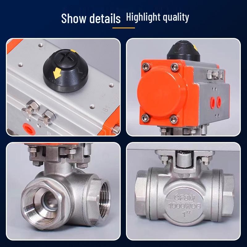 Q64F-16P 304 Stainless Steel Pneumatic Three-way T/L-port Rotary Ball Valve