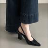 High sense fashion black thick heel bag head sandals femininity high heels back strap pointed tip beautiful fashion shoes