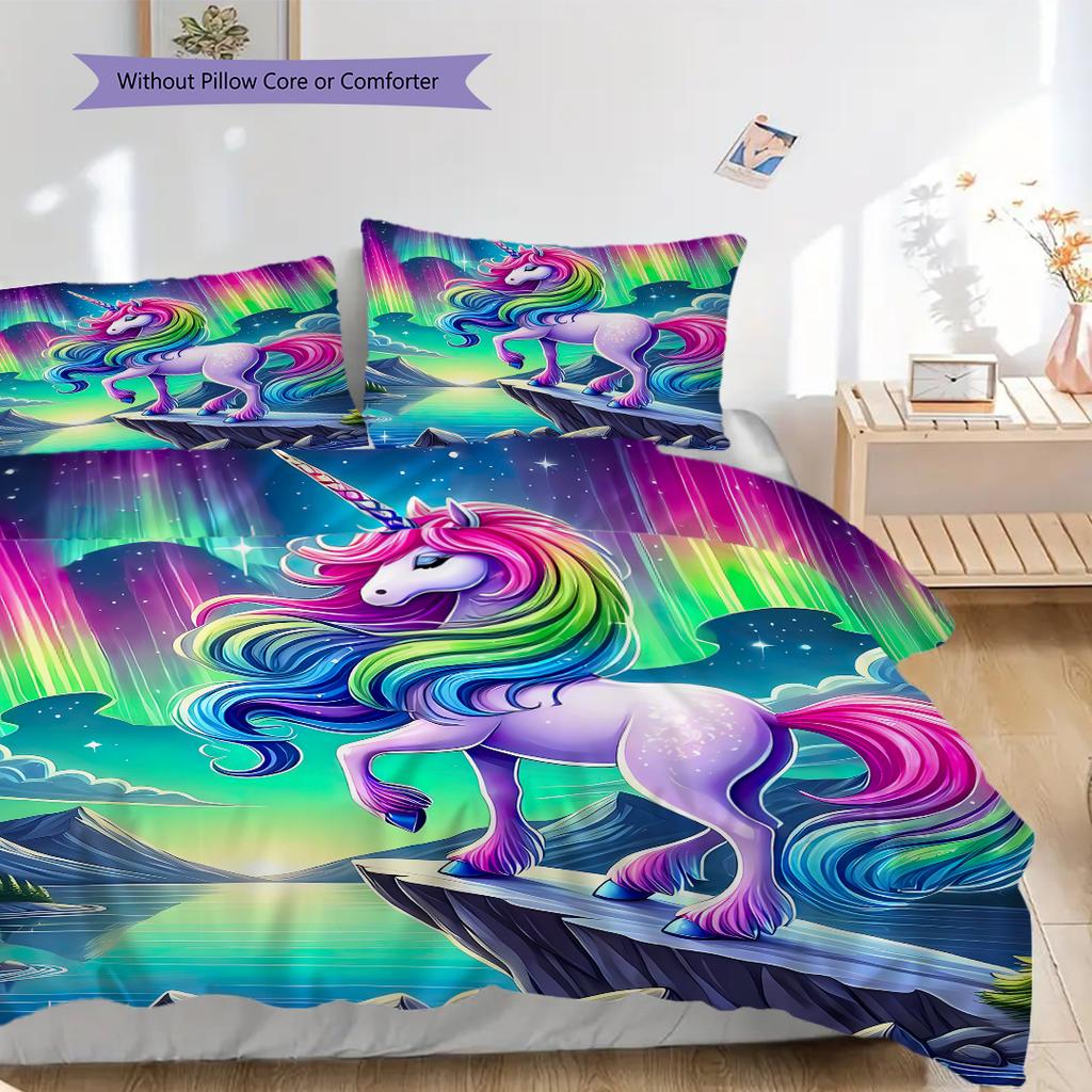 Enchanting Unicorn bedding, duvet cover, pillowcase, home decoration, birthday gift (1 * duvet cover+2 * pillowcase, coreless)