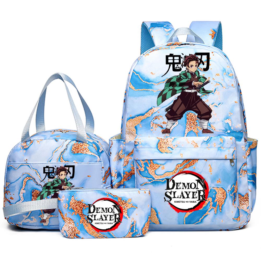 3Pcs/set Anime Demon Slayer Printed Backpack Handbag Pencil Case for Teenager Student Girl Boy Bookbag Schoolbag Large Capacity Waterproof Travel Bag