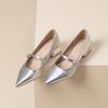 Silver Mary Jane Single Shoes Spring and Summer 2025 New Pointed Low Thick Heel Women's High-end Sense One-word Shoes