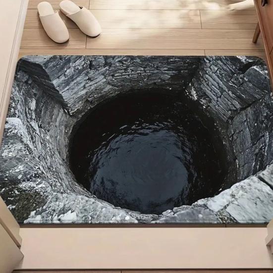 3D Visual Deception Doormat Optical Illusion Non-Slip Floor Mat Absorbent Endless Abyss Machine Washable Rug for Bathroom Bedroom Camping Yoga