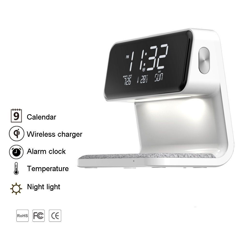Creative 3v1 noční lampa Bezdrátové nabíjení LCD displej Budík Bezdrátová nabíječka telefonu Pro Iphone Bezdrátová nabíječka Stojan