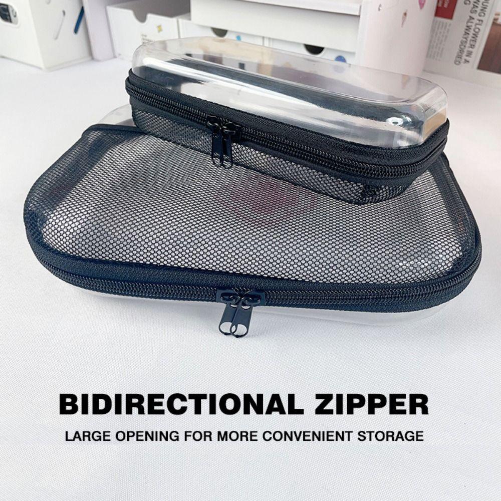 Front Mesh Pocket Toiletries Packaging Bag Transparent Zippered Hard Pouch Small Items