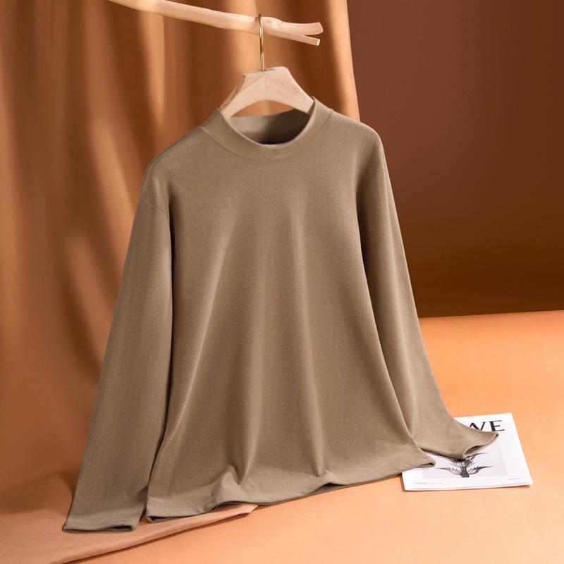 Women's Korean Style Double-Sided Velvet Long-Sleeve Turtleneck Top - Solid Color