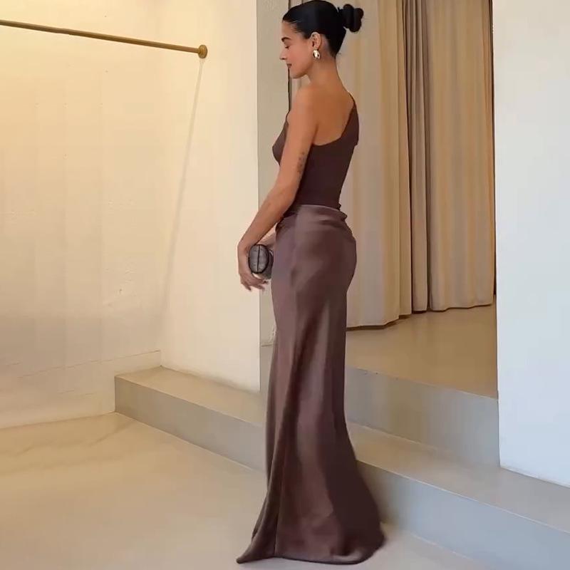 2026 Spring European & American Asymmetrical Neck Sleeveless Open Back Bodycon Dress