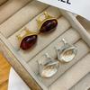 1Pair Retro Brown Transparent Resin Drop Earrings Matte Metal Geometric Hoop Earrings For Women  Simple Metal Jewelry