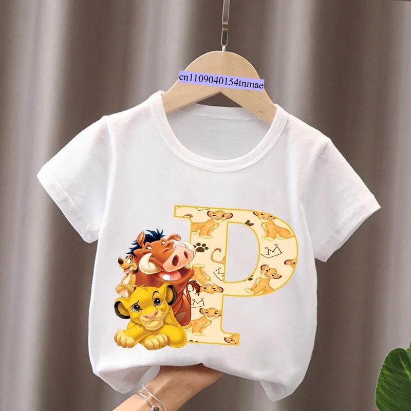 The Lion King Cute Simba Letter A B C Name Print Kids T-Shirts Girls Clothes Baby Boys Short Sleeve T Shirt Summer Children Tops