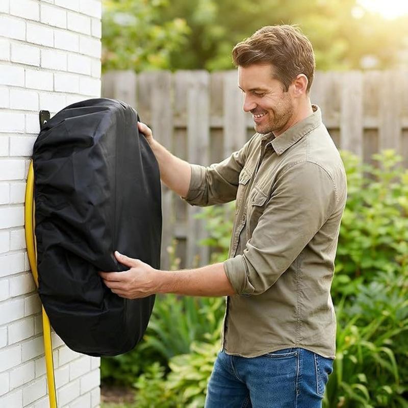 Outdoor Hose Holder Cover for Garden Wall Storage, Black Fabric Shell for Wall Mounted Hose Holder Space in Backyard Use and Daily Storage