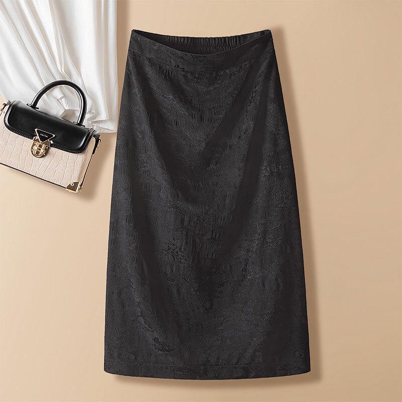 Elegant High-Waist Jacquard Midi Skirt M